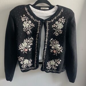 Vintage Embroidered Black Floral Women's Sweater